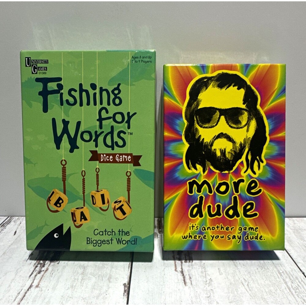 University Games Fishing for Words Dice Game 2-4p/ more dude Card game 3-6p